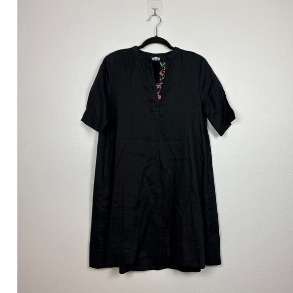 Johnny Was Calme Embroidered Linen Polo Mandarin Collar Short Sleeve Dress XS - Picture 2 of 7